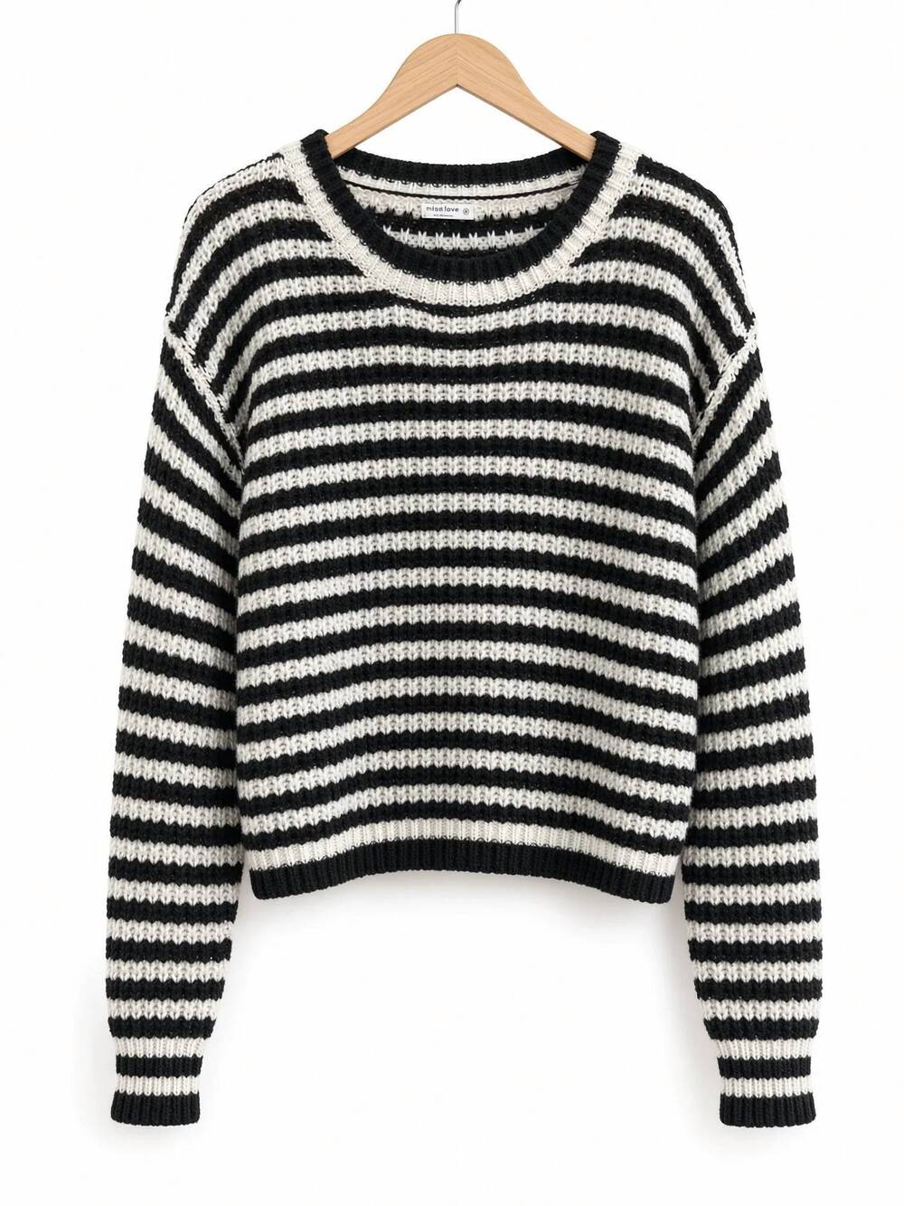 NEW SWEET GENERIS women's stripe sweater crop pullover in black/white